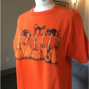 unisex Vintage Black Cat Orange Halloween fall t shirt